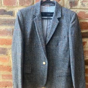 Zara Wool Plaid Blazer with Elbow Patches Size Small